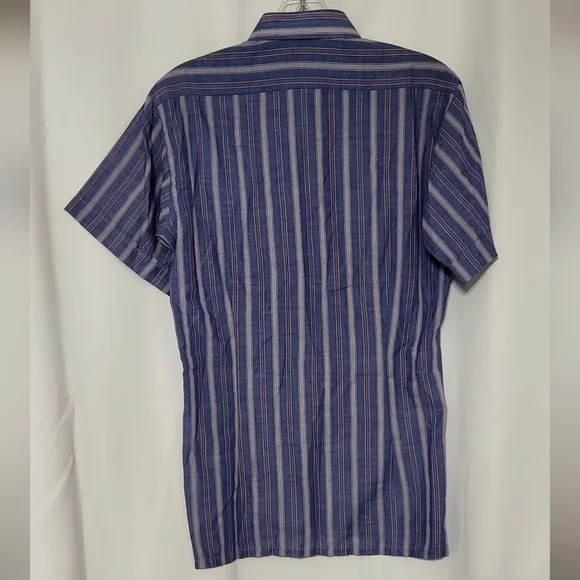 New Victory Men's NWT Blue Striped Short Sleeve Dress Shirt Shirt Size Small - Picture 8 of 9